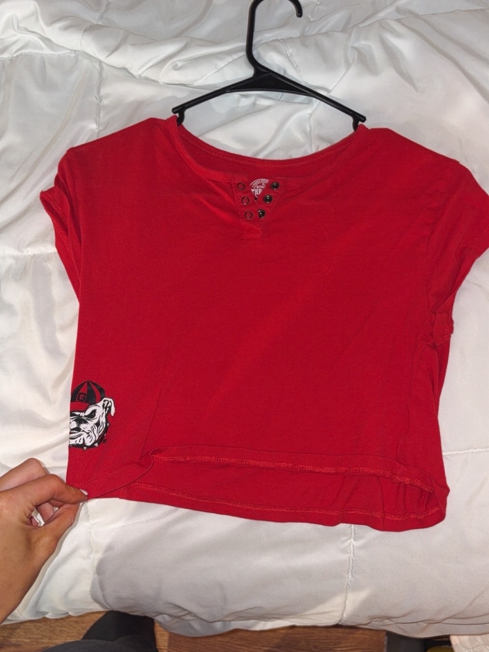 Rivalry Threads Red Crop Tee with Eyelet Neckline